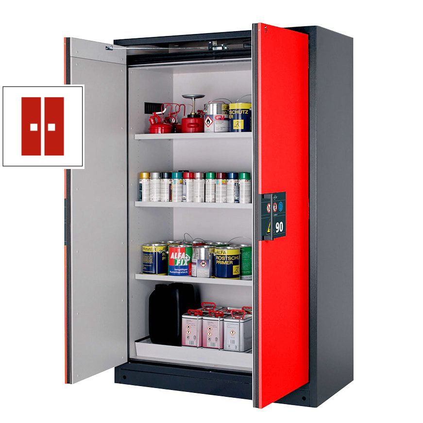 Gefahrstoffschrank - 1.953x1.193x615 mm - 2 Edelstahl-Fachböden - Front enzianblau