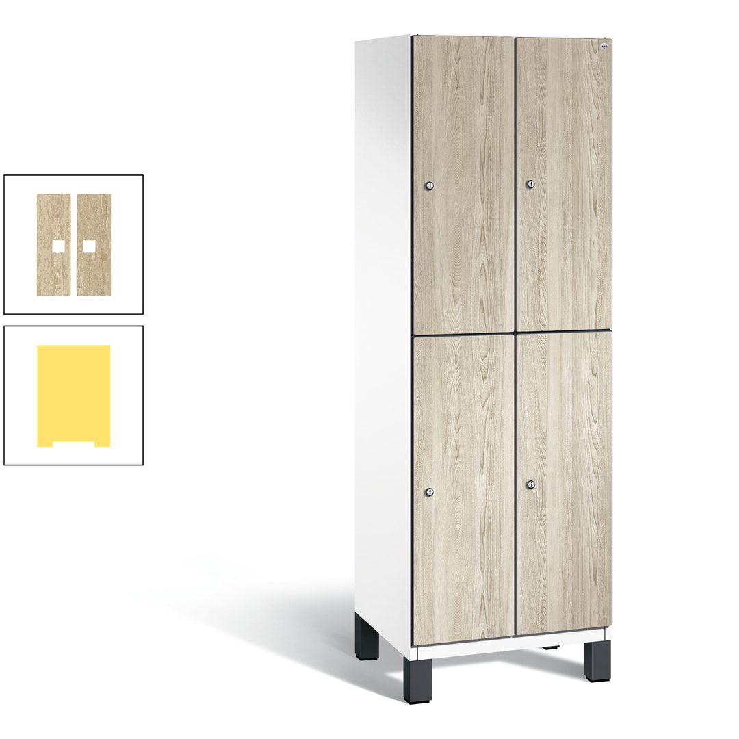 Fächerschrank, Garderobenschrank, mit Füßen, 2 Abteile, 1.980 x 600 x 525 mm (HxBxT), Korpus anthrazitgrau, Tür Donau-Ahorn