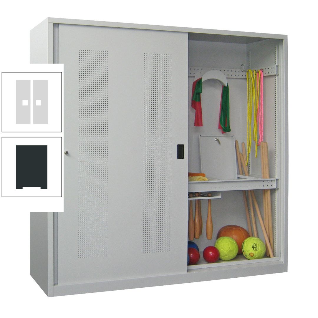 Ballschrank - Schiebetüren mit Lochfeld - Trennwand - 1.950x2.000x600 mm (HxBxT) - anthrazitgrau