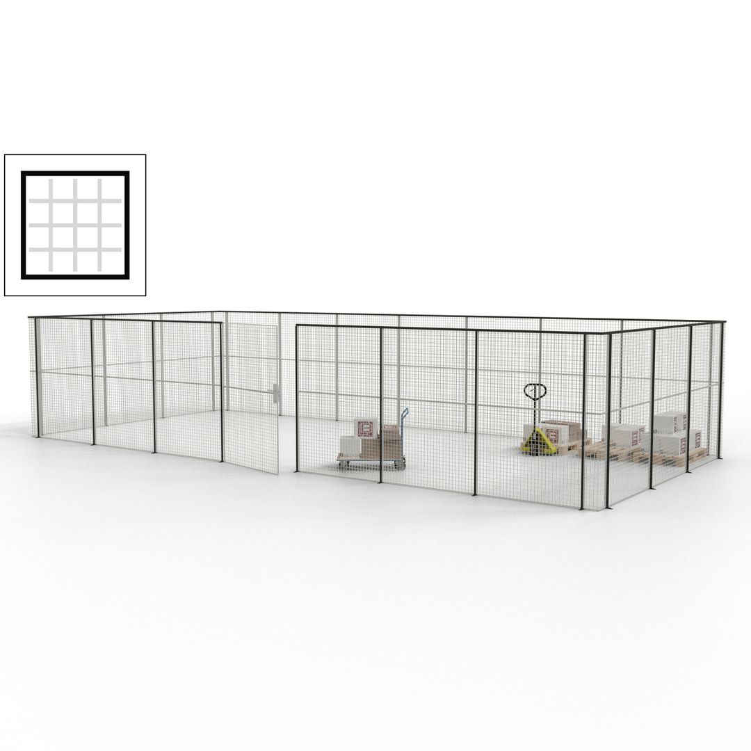 Hallentrennwand - Flügeltür, Gitter - 19 Gitterwände - 2.200 x 10.900 x 4.900 mm (HxBxT) - Perlweiß/reinorange