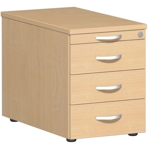 Rollcontainer, 3 Metallschubladen, Utensilienfach, Zentralverriegelung, 565 x 438 x 800 mm (HxBxT), Frontfarbe Ahorn, Korpusfarbe Buche