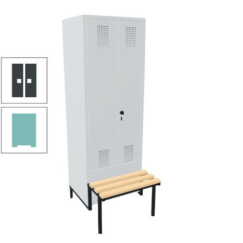 Doppel-Spind, Garderobenschrank, Buche Sitzbank integriert, 2 Abteile a 400 mm, Korpus anthrazitgrau, Tür anthrazitgrau, 1.850 x 800 x 815 mm (HxBxT)