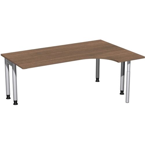 Eckschreibtisch, Ecke rechts, Füße einseitig verkürzt, 4-Fuß Pro, höhenverstellbar, 680-800 x 1.600 x 1.200 mm (HxBxT), Dekor Ahorn