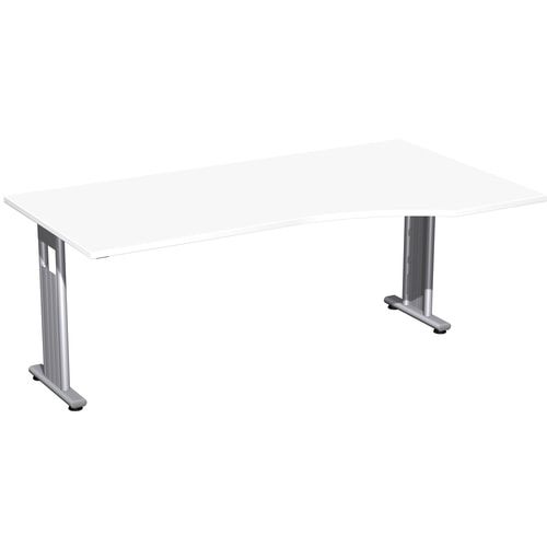 Eckschreibtisch, Bürotisch, Füße einseitig verkürzt, C-Fuß Flex, Ecke rechts, 720 x 1.800 x 1.000 mm (HxBxT), Gestell silber, Dekor Ahorn