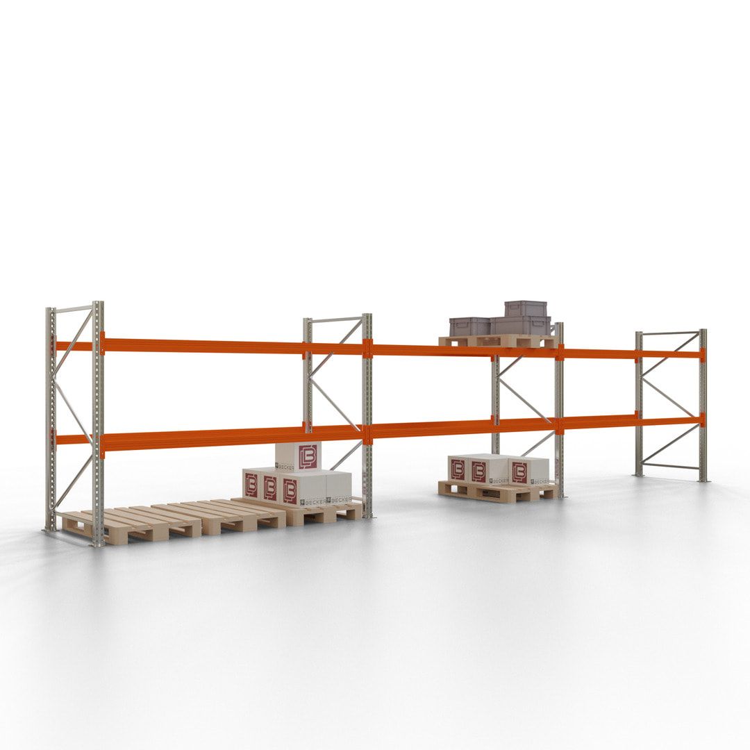 Palettenregal - 1,5 t - 2,0 x 11,3 x 1,1 m - 4 Felder - Schwerlastregal VKfrei