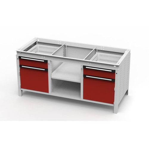 OTTOKIND Werkbank - bündig Arbeitsplatte - 850 x 1.695 x 750 mm (HxBxT) - 2 Schubladen - 2 Schränke - 2 Ablageböden - lichtgrau