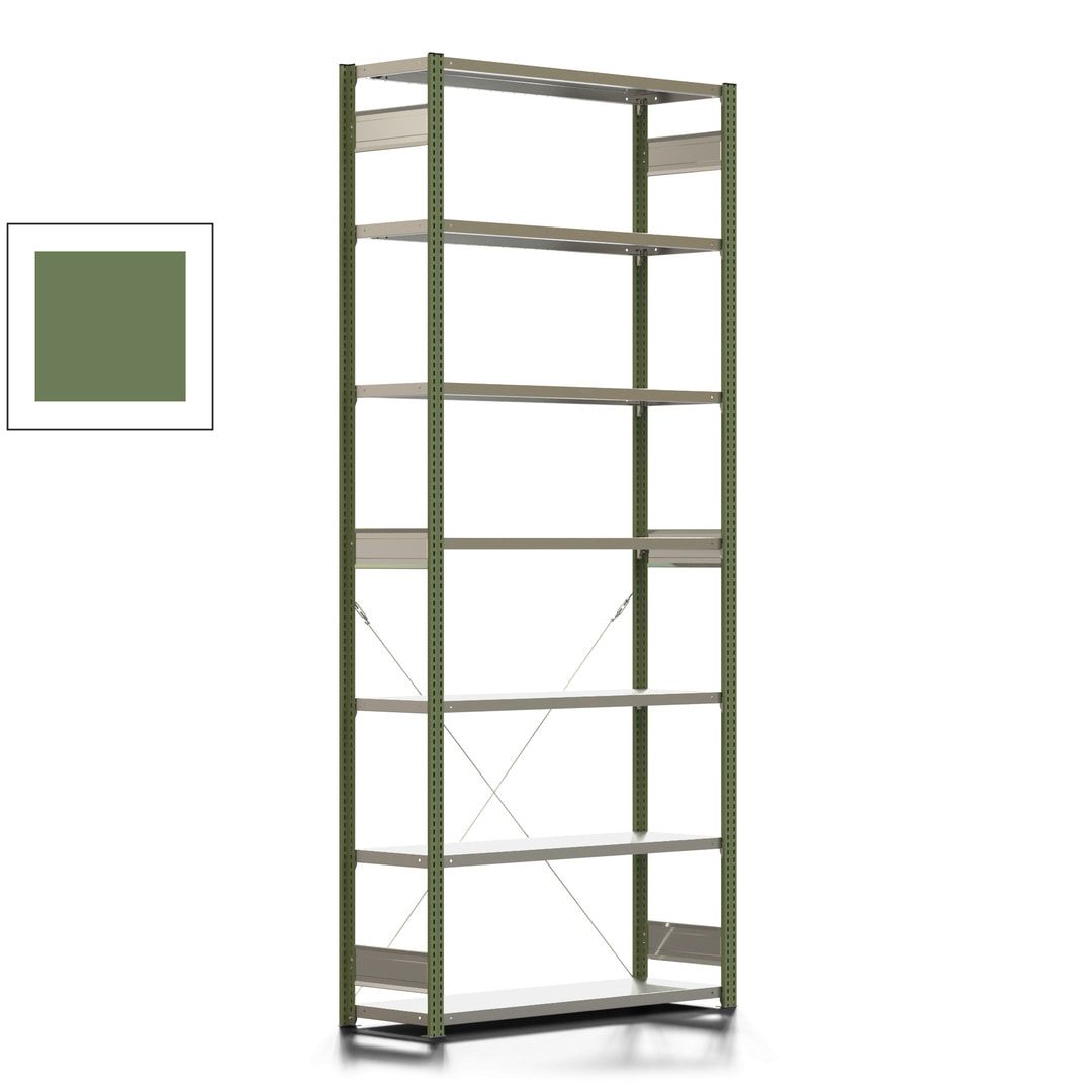Fachbodenregal mit Tiefenriegel - 350 kg - 3.000 x 1.285 x 426 mm (HxBxT) - Anbauregal - 7 Böden - enzianblau - Lagerregal - Steckregal BERT