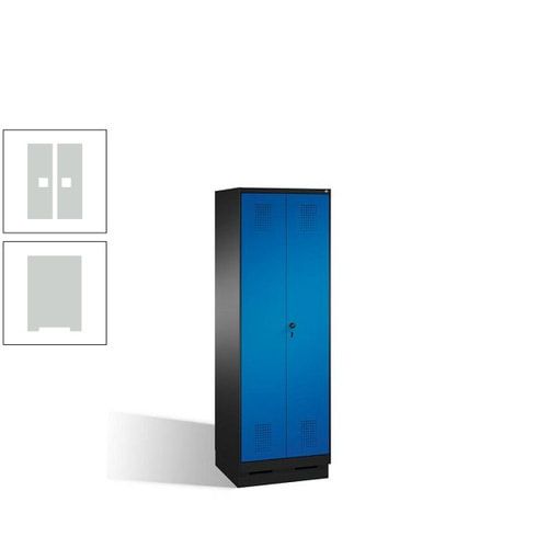 Doppel-Spind, Doppeltüren, Garderobenschrank mit Sockel, 2 Abteile a 300 mm, Korpus anthrazitgrau, Tür anthrazitgrau, 1.800 x 600 x 500 mm (HxBxT)