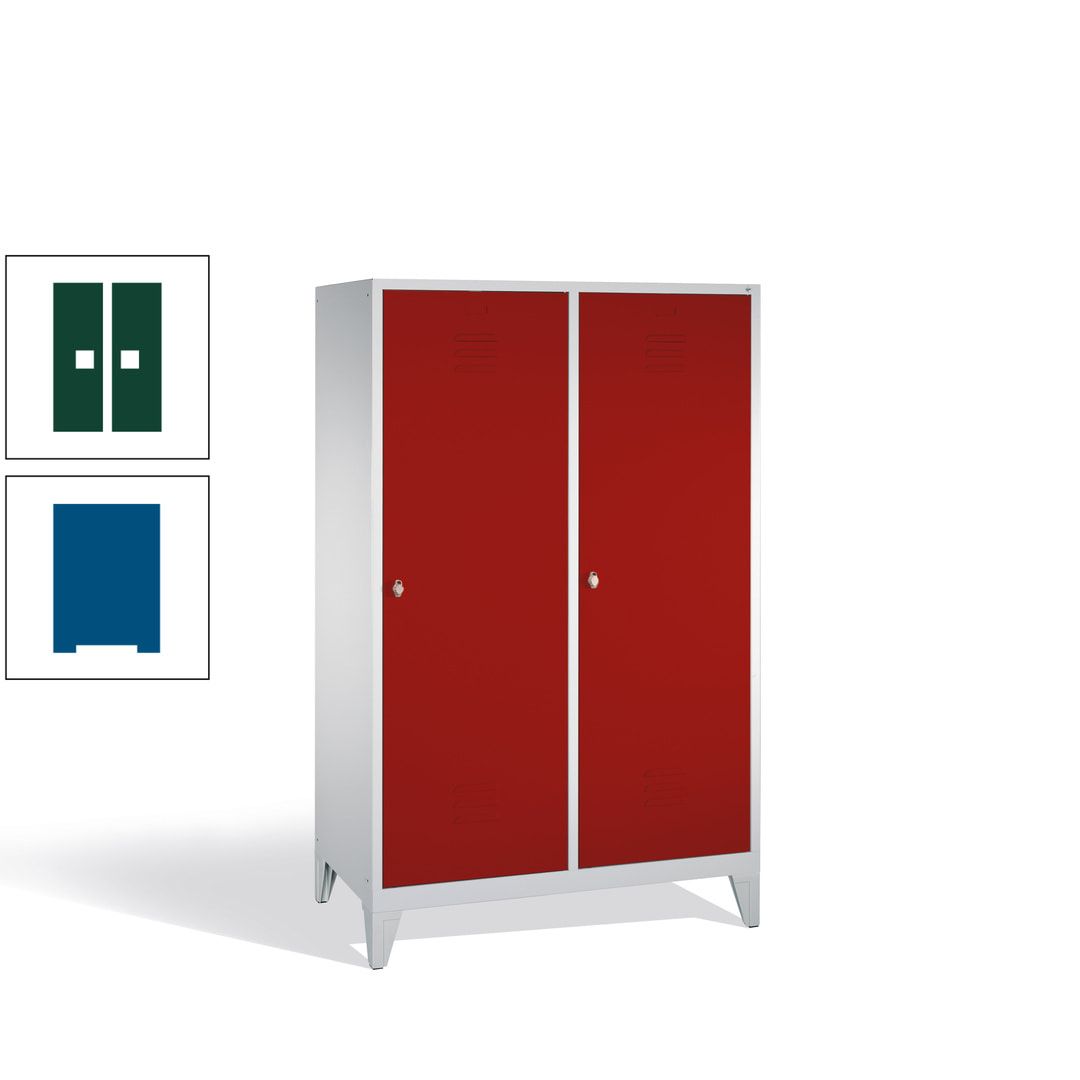 Doppel-Spind mit 2 Großtüren, Garderobenschrank mit Füßen, 4 Abteile a 300 mm, Korpus anthrazitgrau, Tür anthrazitgrau, 1.850 x 1.190 x 500 mm (HxBxT)