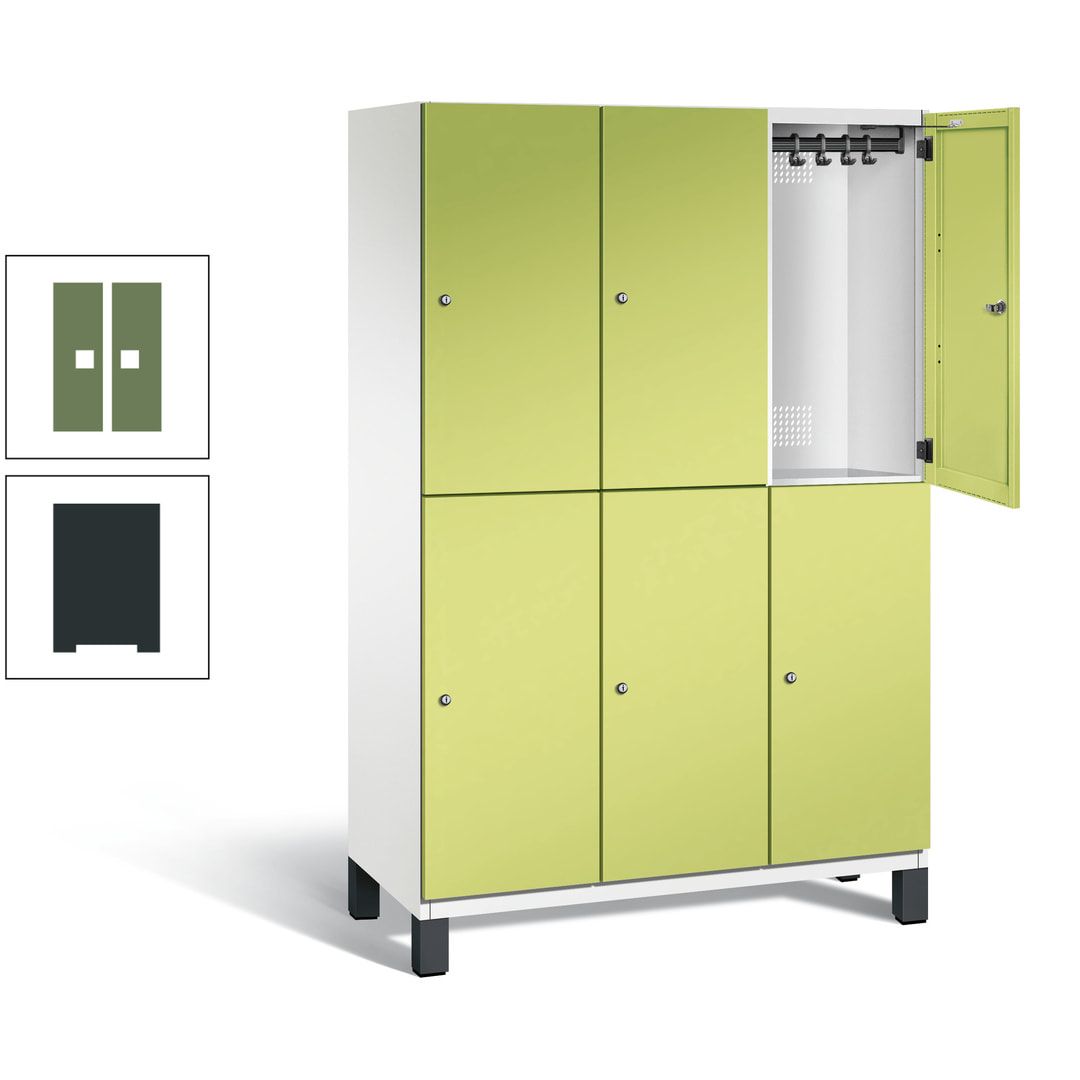Fächerschrank, Stahlschrank, doppelstöckig, 6 Fächer, Füße, Korpus anthrazitgrau, Tür anthrazitgrau, 1.980 x 1.200 x 525 mm (HxBxT)