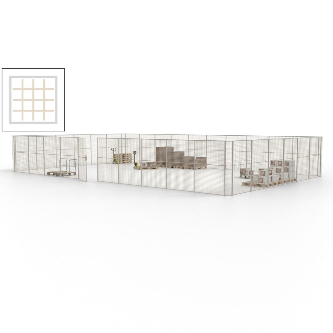 Maschinen Schutzgitter - Hallentrennwand - Sicherheitszaun - Tür - 48 m - 2.200 x 15.400 x 9.400 mm (HxBxT) - enzianblau