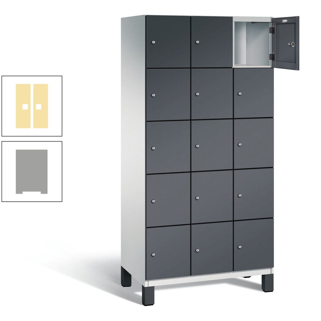 Fächerschrank, Stahlschrank, 15 Fächer, Türöffnungsbegrenzer, Füße, 1.980 x 900 x 525 mm (HxBxT), Korpus anthrazitgrau, Front anthrazitgrau