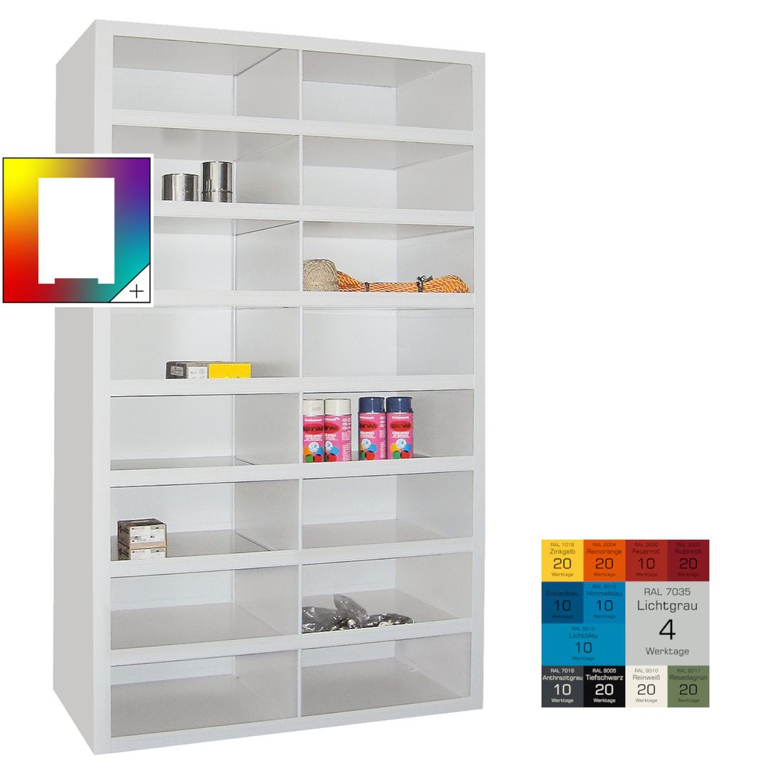 Fächerregal - Sortierstation - Ordnungsregal - 16 Fächer - Materialschrank - 1.800 x 1.000 x 500 mm (HxBxT) - Farbe anthrazitgrau
