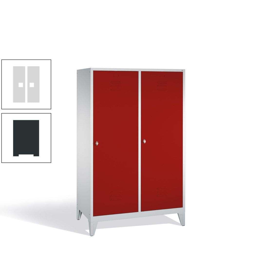 Doppel-Spind mit 2 Großtüren, Garderobenschrank mit Füßen, 4 Abteile a 300 mm, Korpus anthrazitgrau, Tür anthrazitgrau, 1.850 x 1.190 x 500 mm (HxBxT)