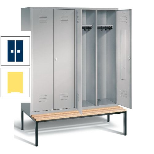 Doppel-Spindschrank, Buche Sitzbank untergebaut, 4 Abteile a 400 mm, Korpus lichtgrau, Tür anthrazitgrau, 2.090 x 1.590 x 815 mm (HxBxT)