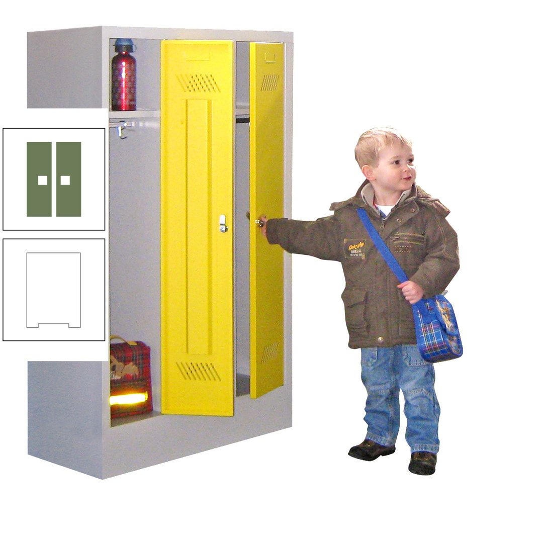 Spindschrank f. Kindergärten - mit Sockel - Höhe 1.300 mm - 2 Abteile a 250 mm - Drehriegel - anthrazitgrau