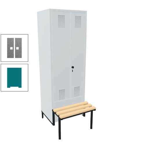 Doppel-Spind, Garderobenschrank, Buche Sitzbank integriert, 2 Abteile a 400 mm, Korpus anthrazitgrau, Tür anthrazitgrau, 1.850 x 800 x 815 mm (HxBxT)