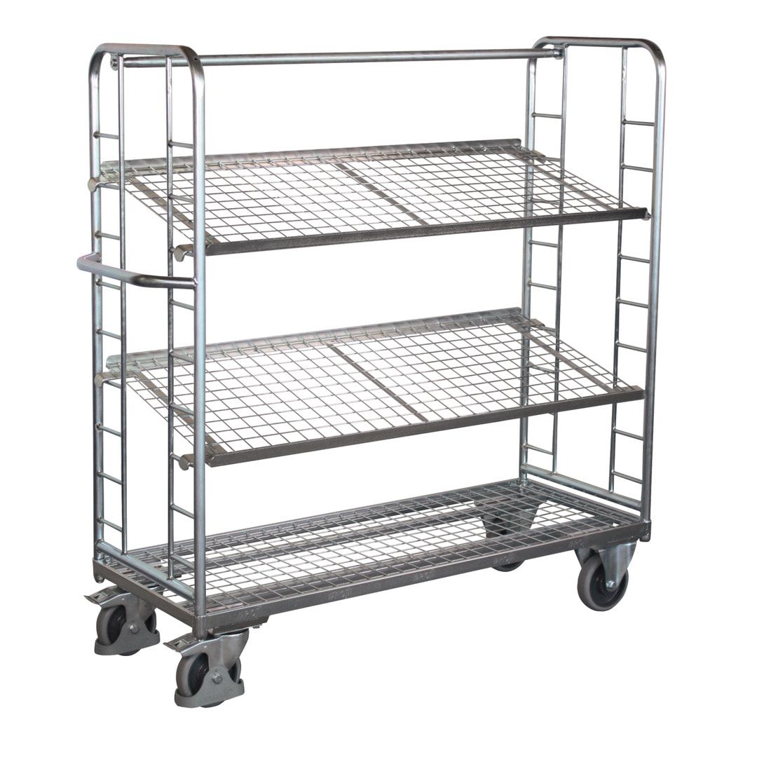 Etagenwagen mit 3 Gitterböden - Traglast 250 kg - 1.535 x 1.510 x 550 mm (HxBxT) - verzinkt