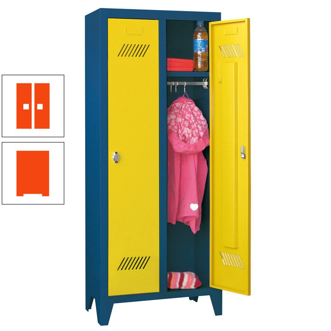 Spindschrank f. Kindergärten - mit Füßen - Höhe 1.300 mm - 2 Abteile a 250 mm - Zylinderschloss - anthrazitgrau