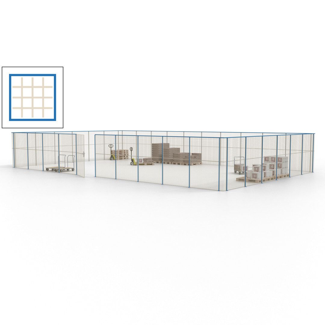 Maschinen Schutzgitter - Hallentrennwand - Sicherheitszaun - Tür - 48 m - 2.200 x 15.400 x 9.400 mm (HxBxT) - enzianblau