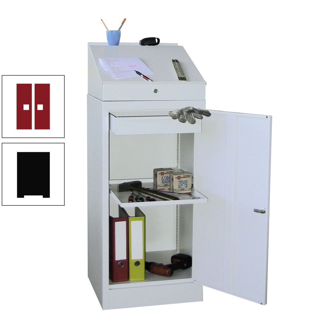 Stehpult mit Schrank - Vollblechtür - Zylinderschloss - 1 Einlegeboden, 1 Schublade - 1.270x500x500 mm (HxBxT) - anthrazitgrau