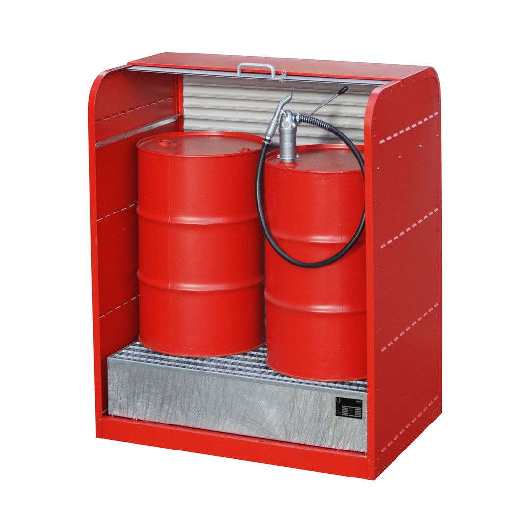 Gefahrstoffschrank mit Rollladen - für 2 x 200-l-Fass - feuerrot