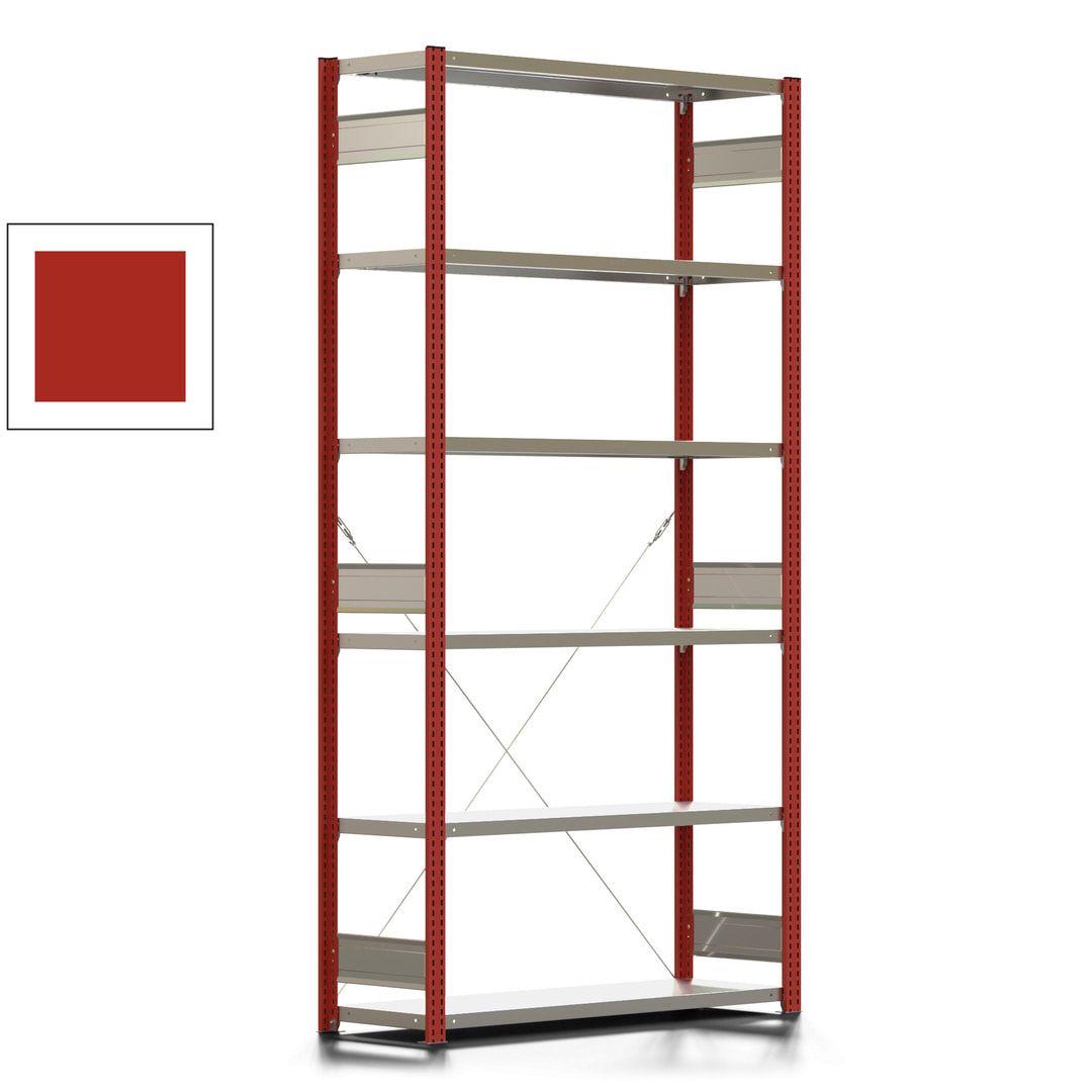 Fachbodenregal mit Tiefenriegel - 350 kg - 2.500 x 1.285 x 426 mm (HxBxT) - Anbauregal - 6 Böden - enzianblau - Lagerregal - Steckregal BERT
