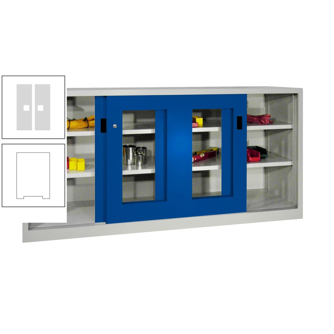 Schiebetürenschrank - Sichtfenstertüren - 1.000x2.000x400 mm (HxBxT) - 4 Böden, gepulvert - Zylinderschloss - anthrazitgrau