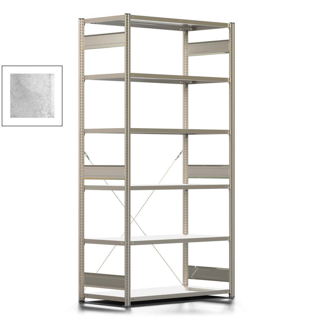 Fachbodenregal mit Tiefenriegel - 150 kg - 2.500 x 1.285 x 600 mm (HxBxT) - Anbauregal - Rahmen enzianblau - Böden verzinkt, Steckregal BERT