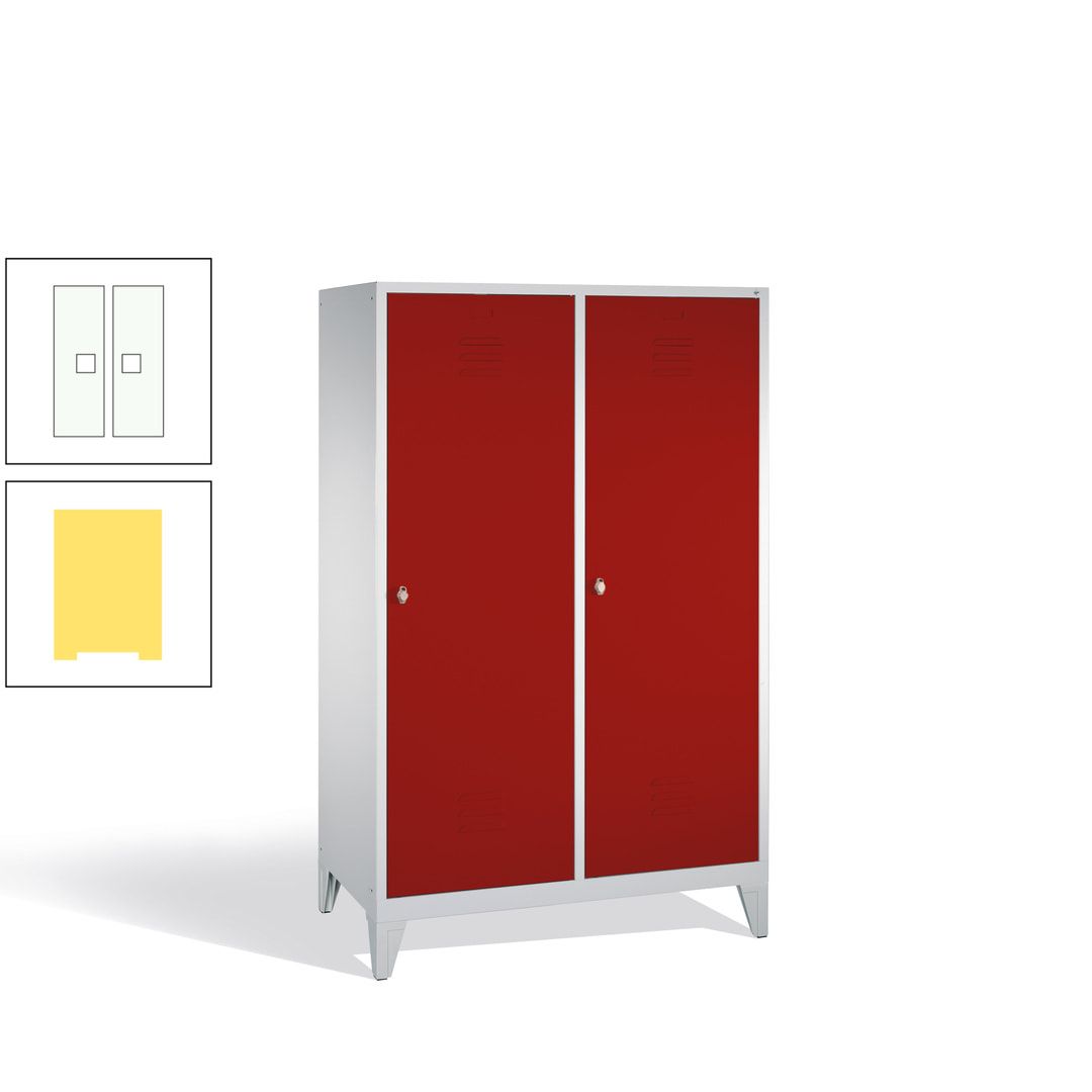 Doppel-Spind mit 2 Großtüren, Garderobenschrank mit Füßen, 4 Abteile a 300 mm, Korpus anthrazitgrau, Tür anthrazitgrau, 1.850 x 1.190 x 500 mm (HxBxT)