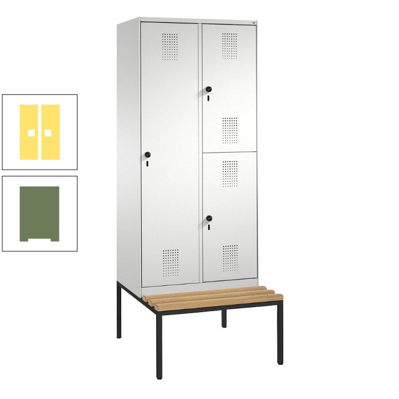 Garderobenschrank, Spind ein- und doppelstöckig Sitzbank, 2 Abteile, 3 Fächer, 2.090 x 800 x 500 mm (HxBxT), Front anthrazitgrau, Korpus anthrazitgrau