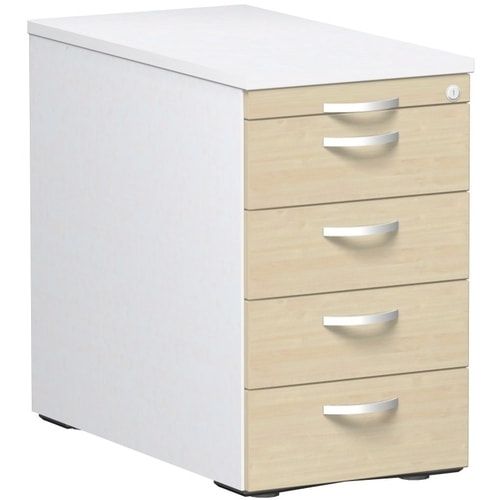 Standcontainer, 4 Schubladen, Ordnungsfach, Zentralverschluss, 720 x 438 x 800 mm (HxBxT), Front Ahorn, Oberboden Ahorn, Korpus Ahorn