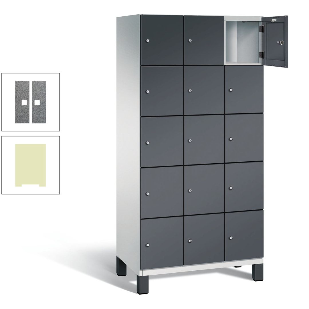 Fächerschrank, Stahlschrank, 15 Fächer, Türöffnungsbegrenzer, Füße, 1.980 x 900 x 525 mm (HxBxT), Korpus anthrazitgrau, Front anthrazitgrau