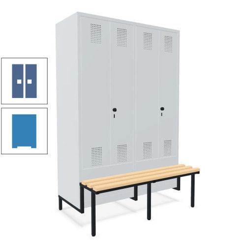 Doppel-Spind, Garderobenschrank, Buche Sitzbank integriert, 4 Abteile 300 mm, Korpus anthrazitgrau, Tür anthrazitgrau, 1.850 x 1.200 x 815 mm (HxBxT)