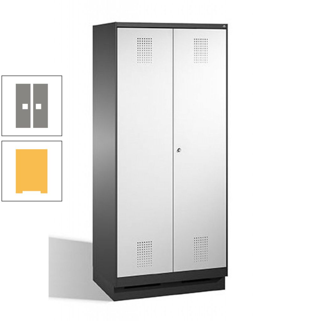 Doppel-Spind, Doppeltüren, Garderobenschrank mit Sockel, 2 Abteile a 400 mm, Korpus anthrazitgrau, Tür anthrazitgrau, 1.800 x 800 x 500 mm (HxBxT)