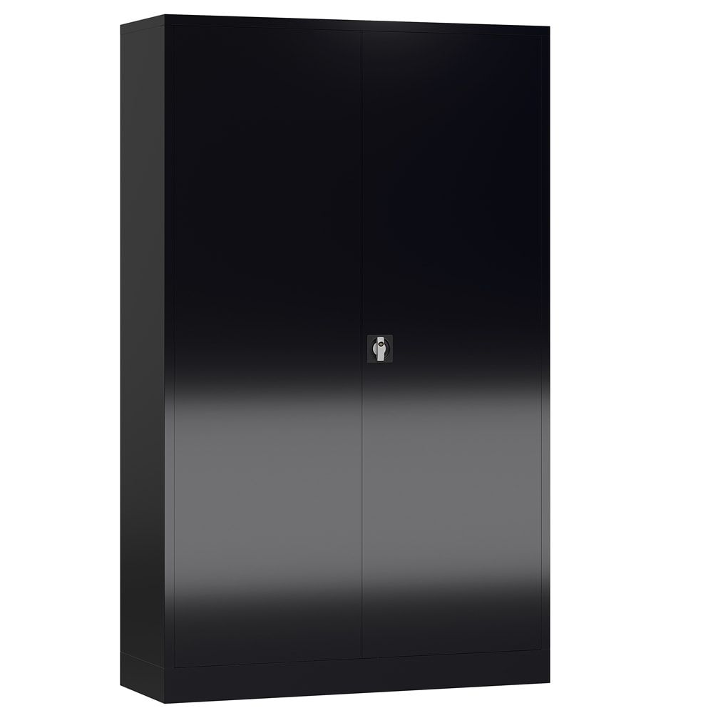 Aktenschrank, Büroschrank, abschließbar, Flügeltüren, 4 Fachböden, 1.945 x 1.200 x 420 mm (HxBxT), Stahl, Korpus und Türen lichtgrau