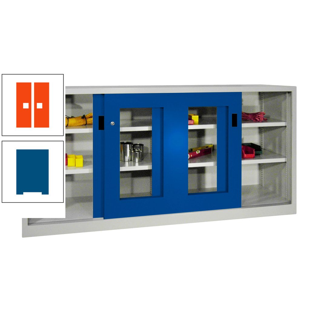 Schiebetürenschrank - Sichtfenstertüren - 1.000x2.000x400 mm (HxBxT) - 4 Böden, gepulvert - Zylinderschloss - anthrazitgrau