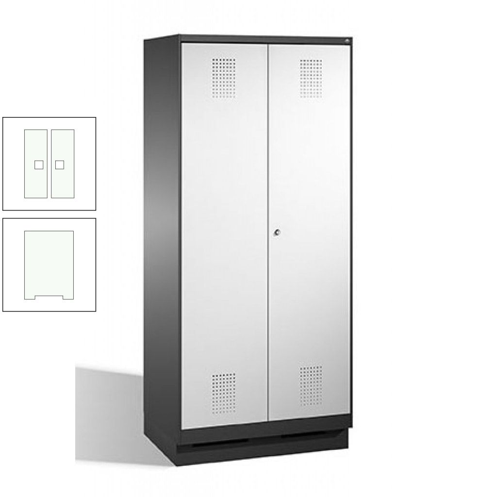 Doppel-Spind, Doppeltüren, Garderobenschrank mit Sockel, 2 Abteile a 400 mm, Korpus anthrazitgrau, Tür anthrazitgrau, 1.800 x 800 x 500 mm (HxBxT)