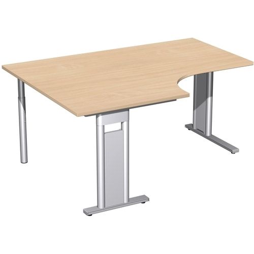 Eckschreibtisch, Eckteil 800 mm, Ecke links, Füße einseitig verkürzt, C-Fuß Pro, 720 x 1.600 x 1.200 mm (HxBxT), Gestell silber, Dekor Ahorn