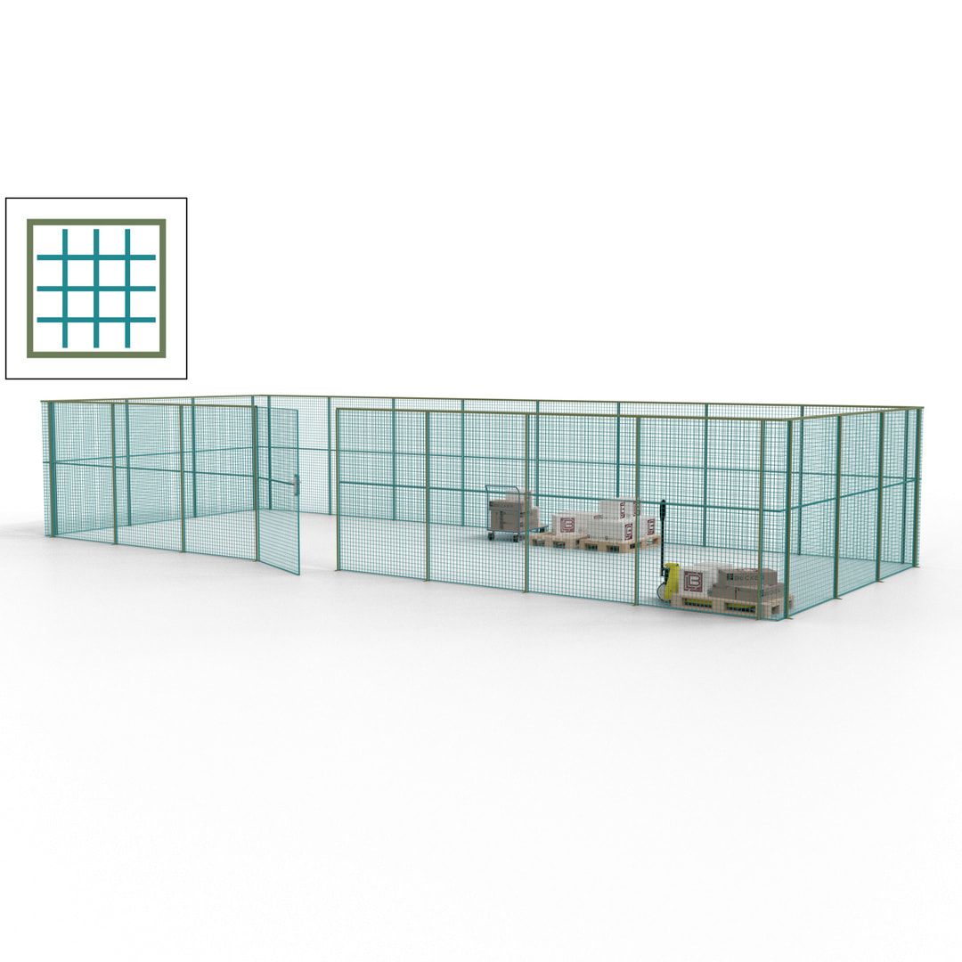 Maschinen Schutzgitter - Hallentrennwand - Sicherheitszaun - Tür - 33 m - 2.200 x 12.400 x 4.900 mm (HxBxT) - enzianblau