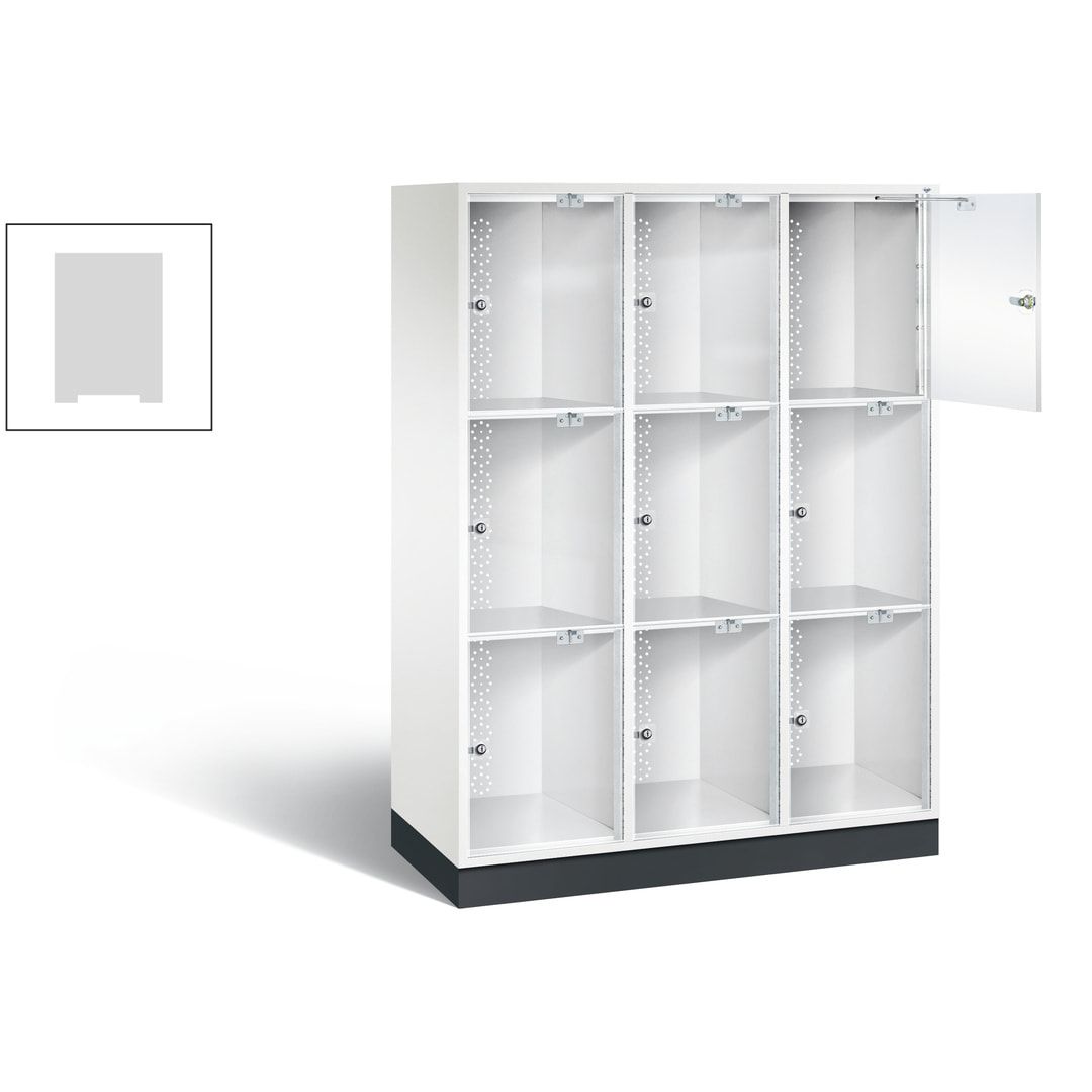 Schließfachschrank, Fächerschrank mit Türen aus Acrylglas, 2 Abteile, 6 Fächer, Zylinderschloss, 1.750 x 1.220 x 500 mm (HxBxT), Korpus anthrazitgrau
