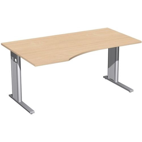 Eckschreibtisch, Ecke links, Füße einseitig verkürzt, C-Fuß Pro, 720 x 1.600 x 1.000 mm (HxBxT), Gestell silber, Dekor Ahorn