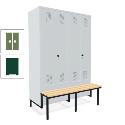 Doppel-Spind, Garderobenschrank, Buche Sitzbank integriert, 4 Abteile 300 mm, Korpus anthrazitgrau, Tür anthrazitgrau, 1.850 x 1.200 x 815 mm (HxBxT)