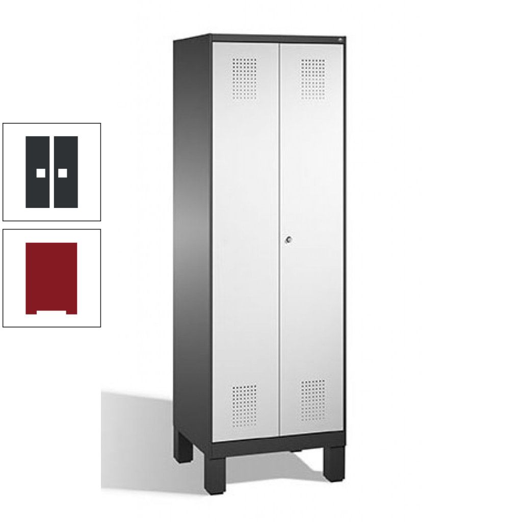 Doppel-Spind, Doppeltüren, Garderobenschrank mit Füßen, 2 Abteile a 300 mm, Korpus anthrazitgrau, Tür anthrazitgrau, 1.850 x 600 x 500 mm (HxBxT)