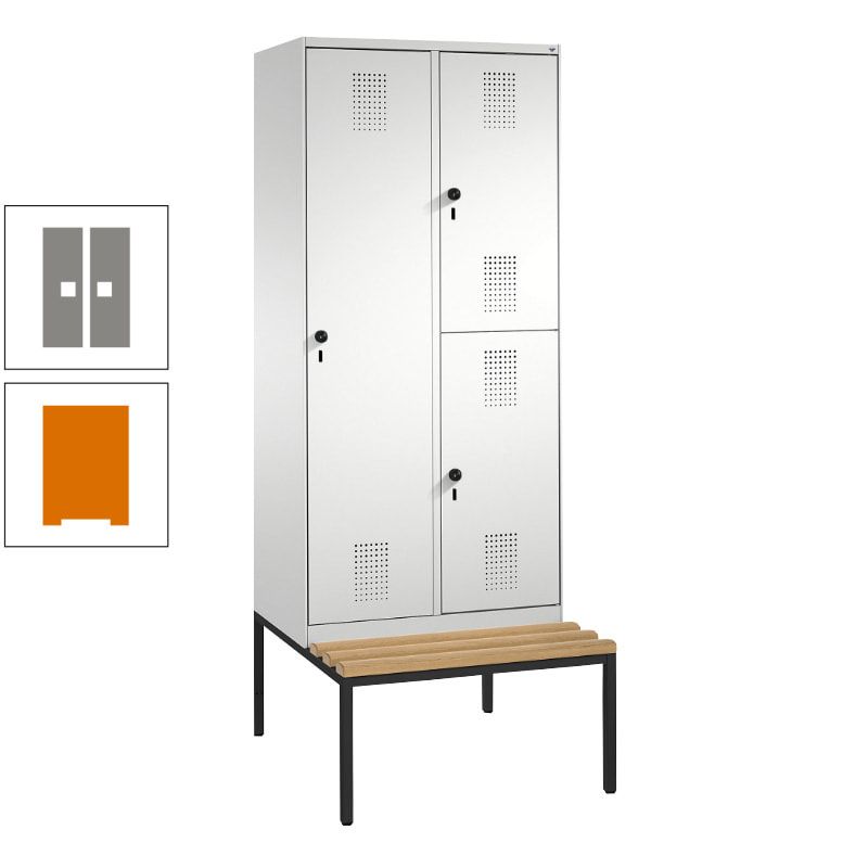 Garderobenschrank, Spind ein- und doppelstöckig Sitzbank, 2 Abteile, 3 Fächer, 2.090 x 800 x 500 mm (HxBxT), Front anthrazitgrau, Korpus anthrazitgrau