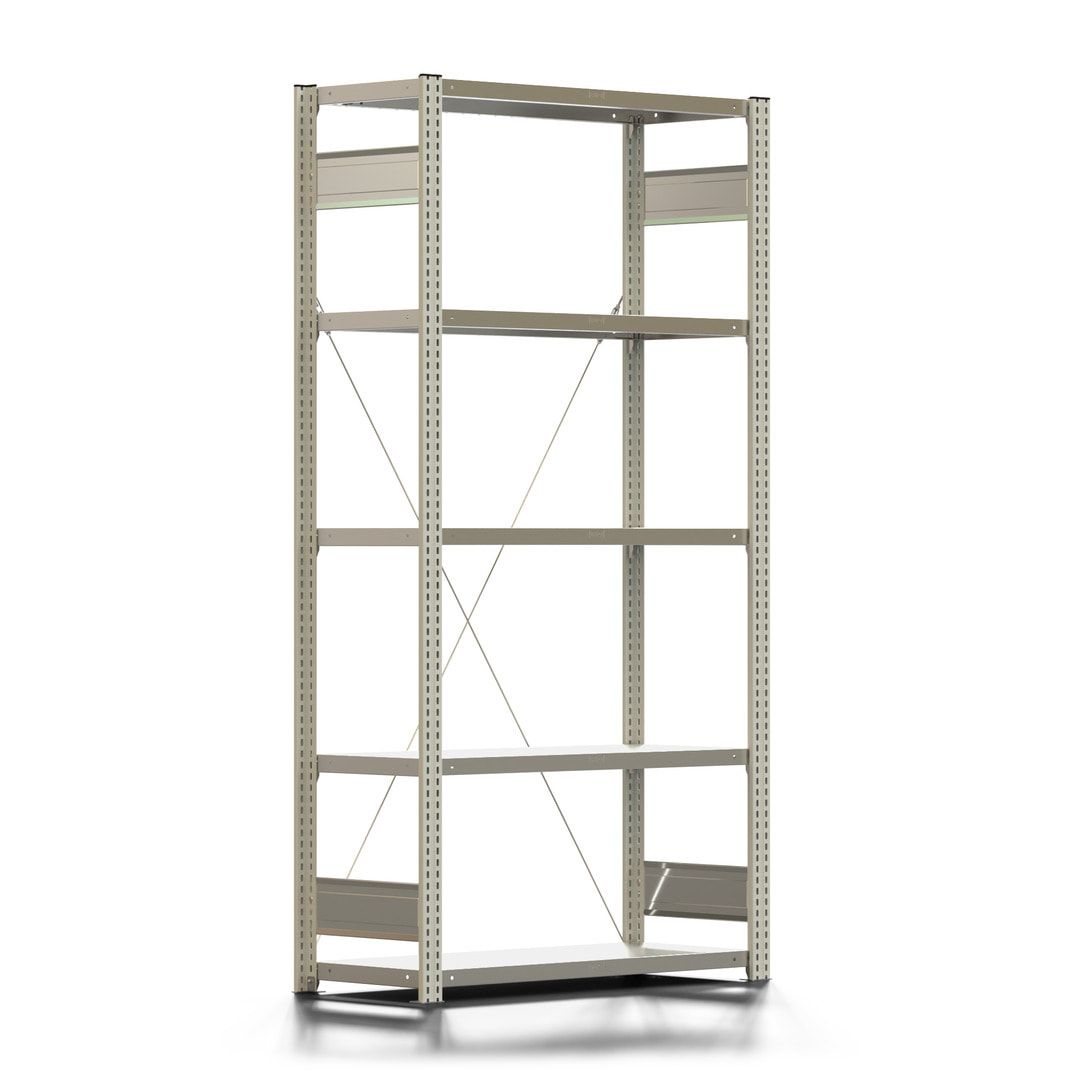 Fachbodenregal mit Tiefenriegel - 350 kg - 2.000 x 1.005 x 426 mm (HxBxT) - Anbauregal - 5 Böden - enzianblau - Lagerregal - Steckregal BERT