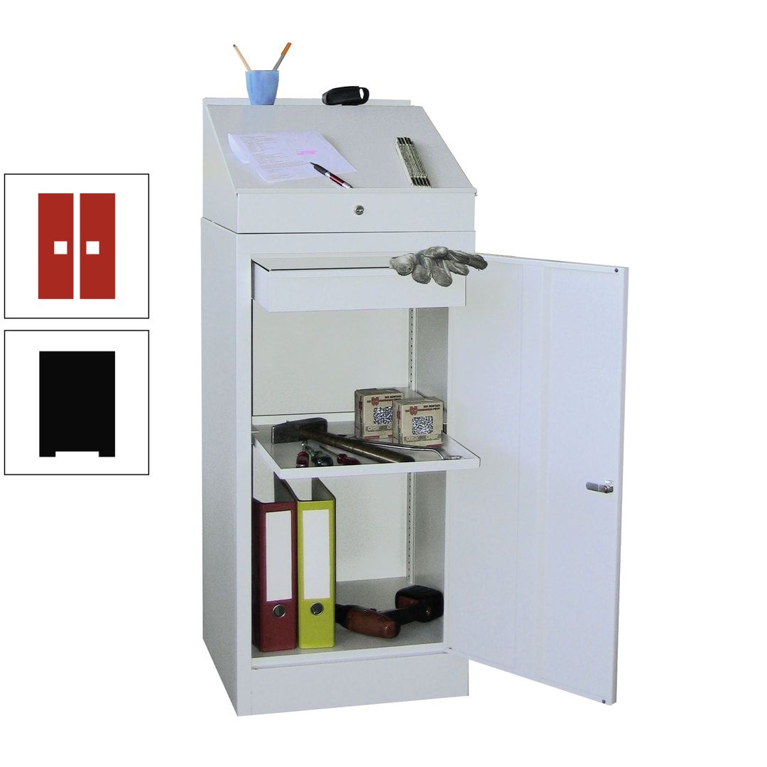 Stehpult mit Schrank - Vollblechtür - Zylinderschloss - 1 Einlegeboden, 1 Schublade - 1.270x500x500 mm (HxBxT) - anthrazitgrau