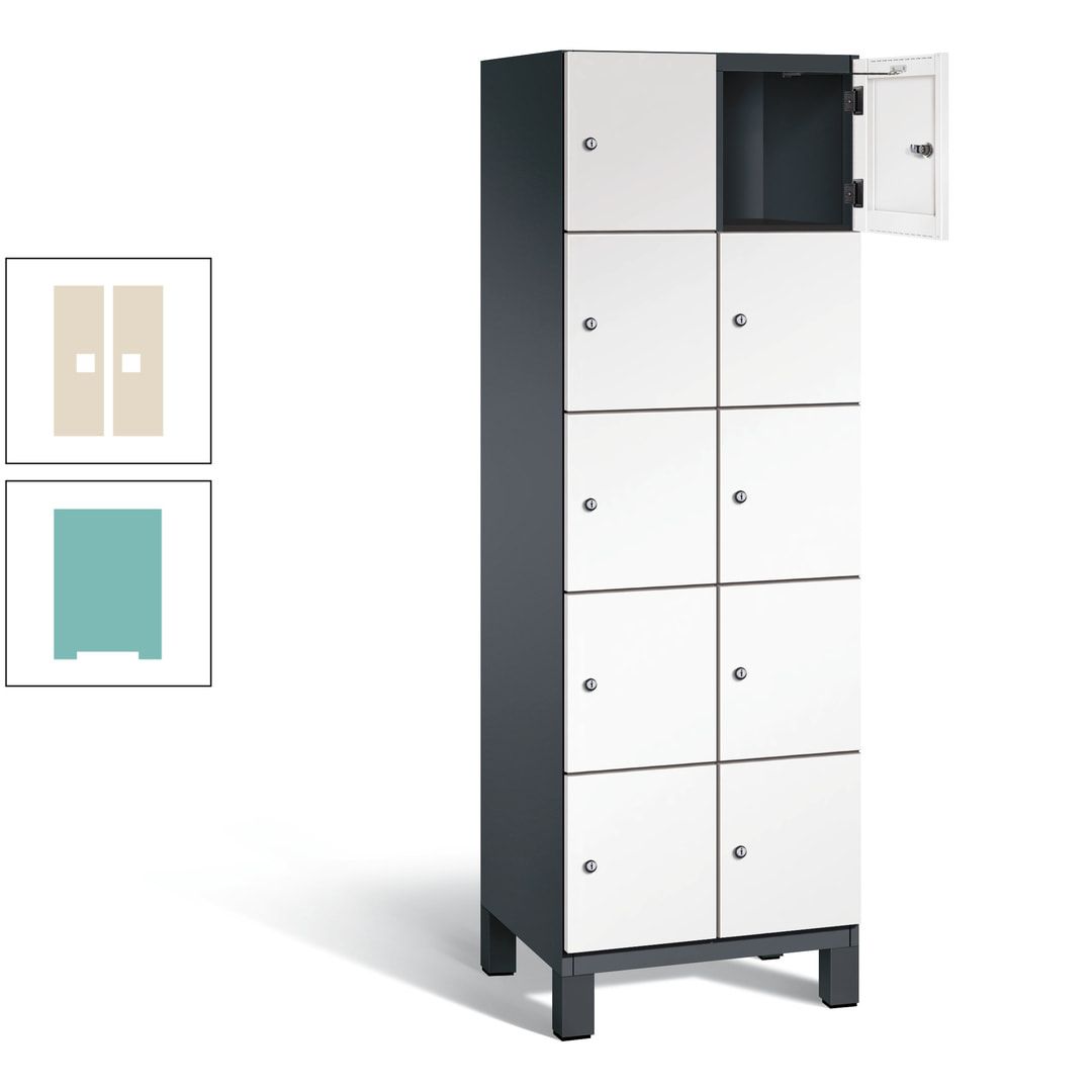 Fächerschrank, Stahlschrank, 10 Fächer, Türöffnungsbegrenzer, Füße, 1.980 x 600 x 525 mm (HxBxT), Korpus anthrazitgrau, Front anthrazitgrau
