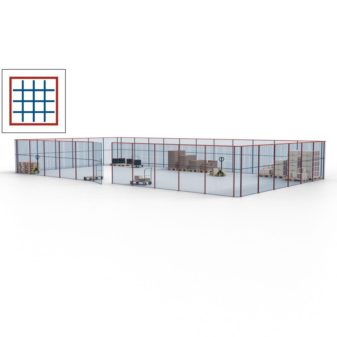 Maschinen Schutzgitter - Hallentrennwand - Sicherheitszaun - Tür - 51 m - 2.200 x 16.900 x 9.400 mm (HxBxT) - enzianblau
