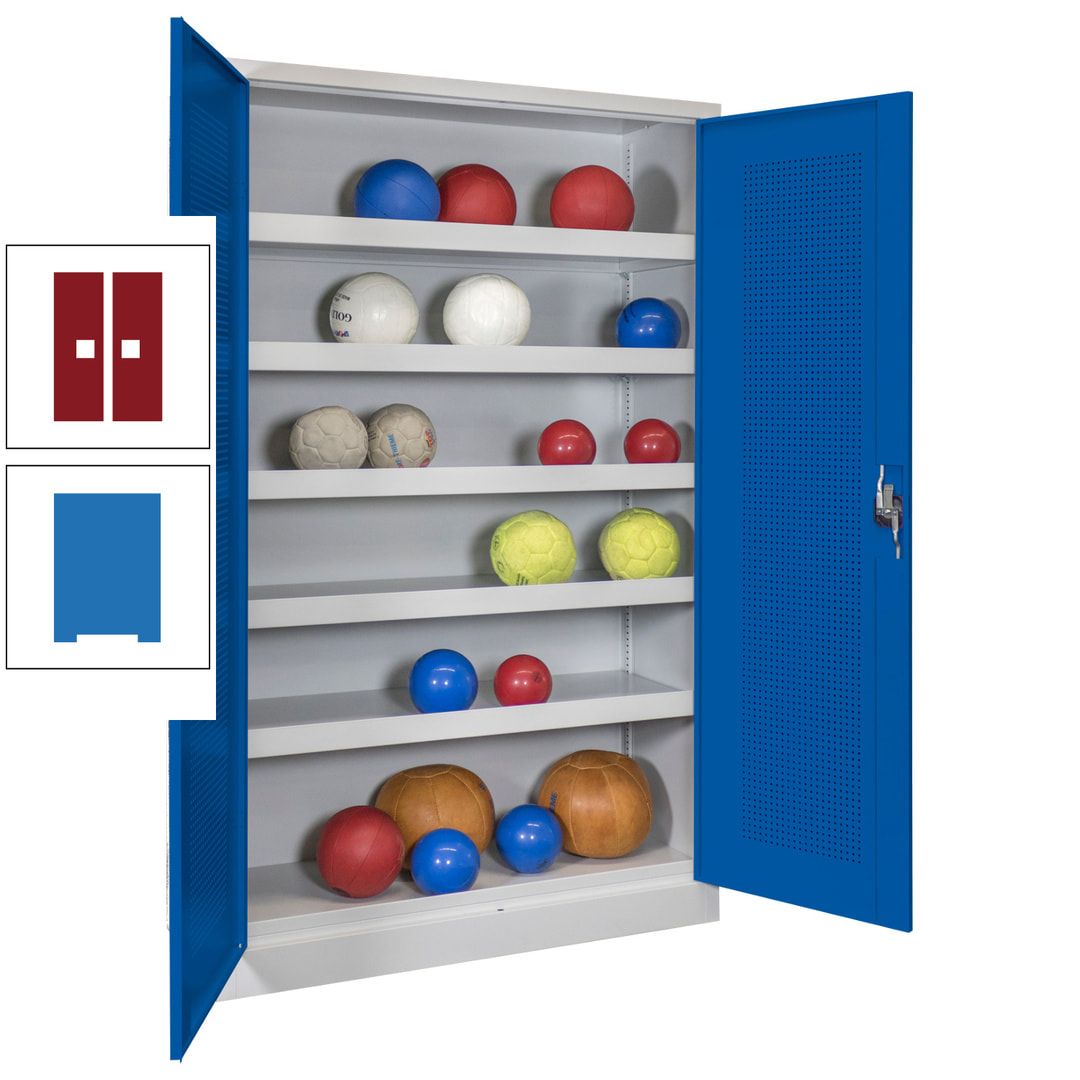 Ballschrank - Lochfeldtüren - 5 Böden - 1.950x1.200x500 mm (HxBxT) - anthrazitgrau